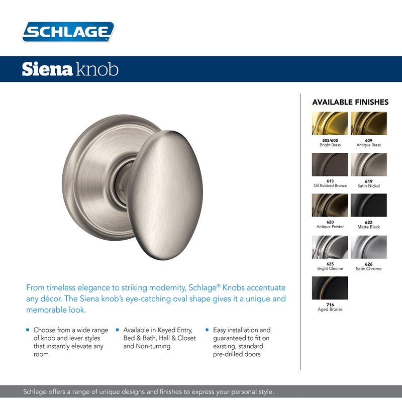 Schlage F170 SIE 716 Sienna Door Knob, One Sided Non-Turning Dummy Door Handle, Aged Bronze - Image 3